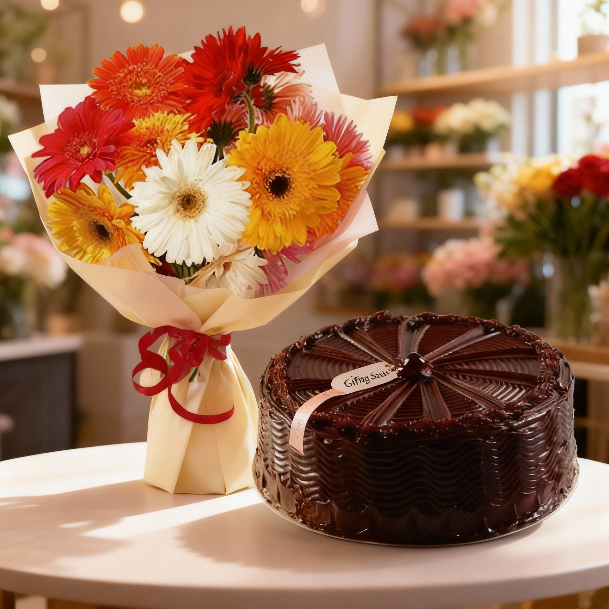 10 Mixed Gerbera and 1kg Chocolates Cake
